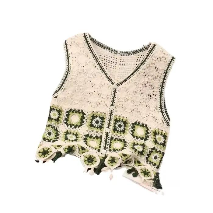 Gilet sans manches en tricot ajouré pour femme