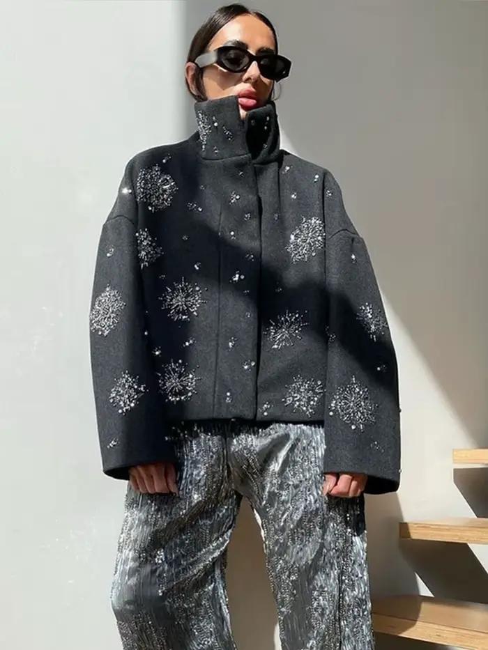Veste à paillettes flocon de neige vintage pour femme