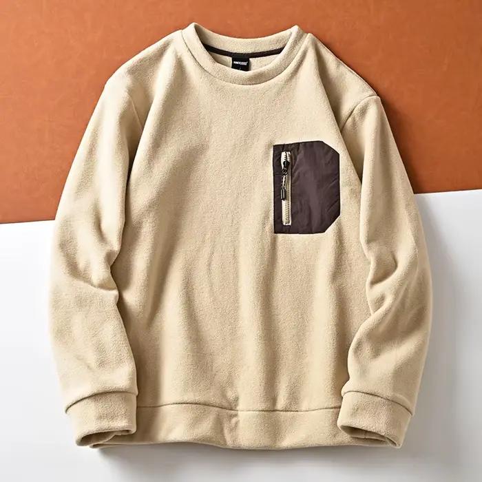 Pull chaud décontracté à col rond pour hommes, pull tendance, poche zippée sur la poitrine, sourire, polyvalent