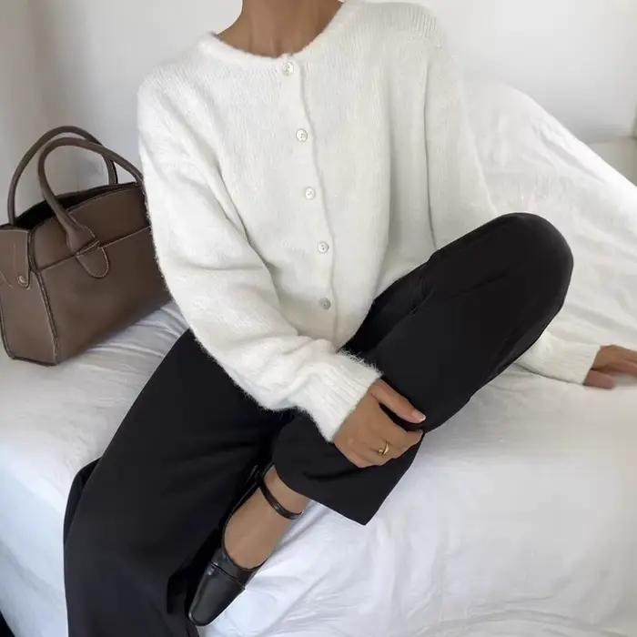 Cardigan en tricot rétro pour femme, à simple boutonnage