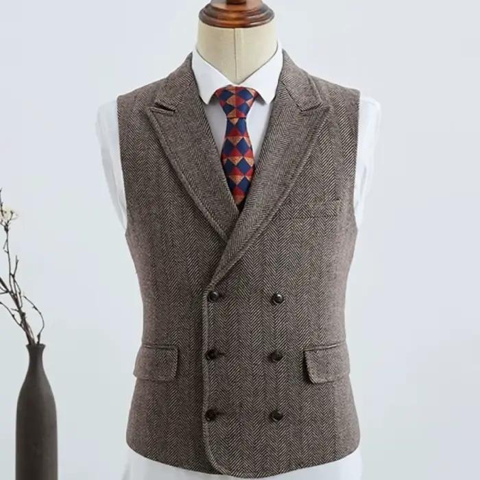Gilet marron en laine et polyester style anglais rétro italien pour hommes automne hiver banquets