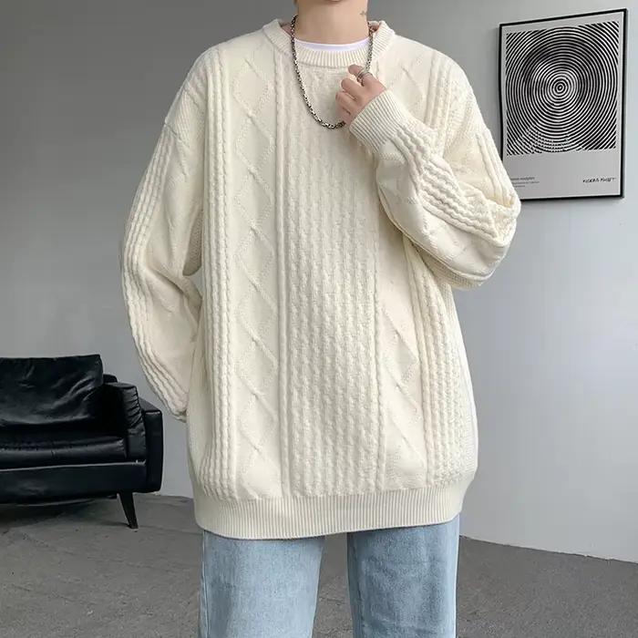 Automne hiver pull à col rond hommes pulls en tricot ample couleur unie