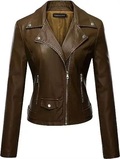 Veste en PU à col cranté pour femme