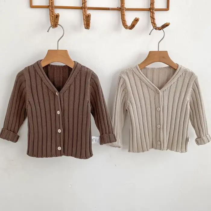 Pull pour filles, nouvelle collection printemps-automne 2026, vêtements pour enfants, style coréen, cardigan en tricot côtelé de couleur unie pour bébé fille