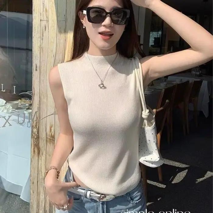 Débardeur tricoté pour femme, polyester solide, décontracté et élégant, pour bureau et sorties estivales