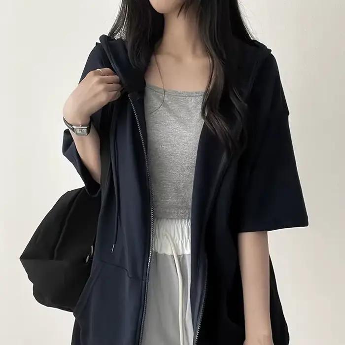 Femmes Zip Up Manteau Surdimensionné Sweatshirt Y2k Pull À Capuche
