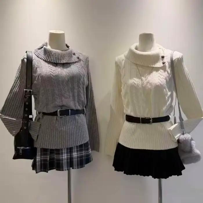 Pull en tricot doux de style preppy chic des années 2000 pour femmes occasions spéciales automne hiver