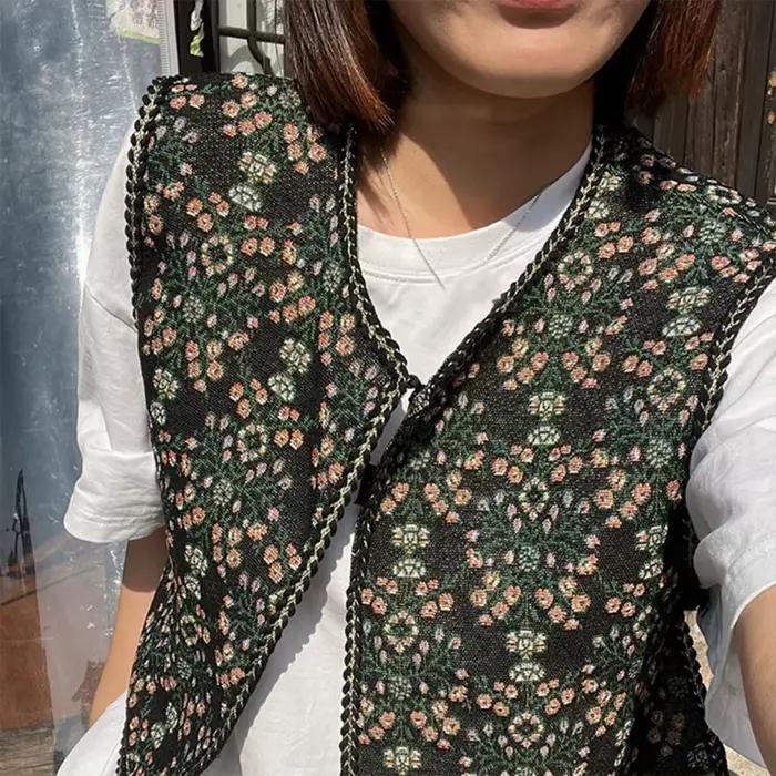 Cardigan Vintage à Imprimé Floral Brodé pour Vêtement Élégant