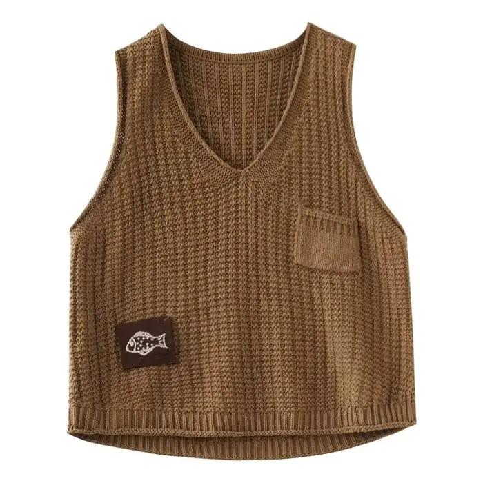 Pull Vintage à Col en V pour Femme