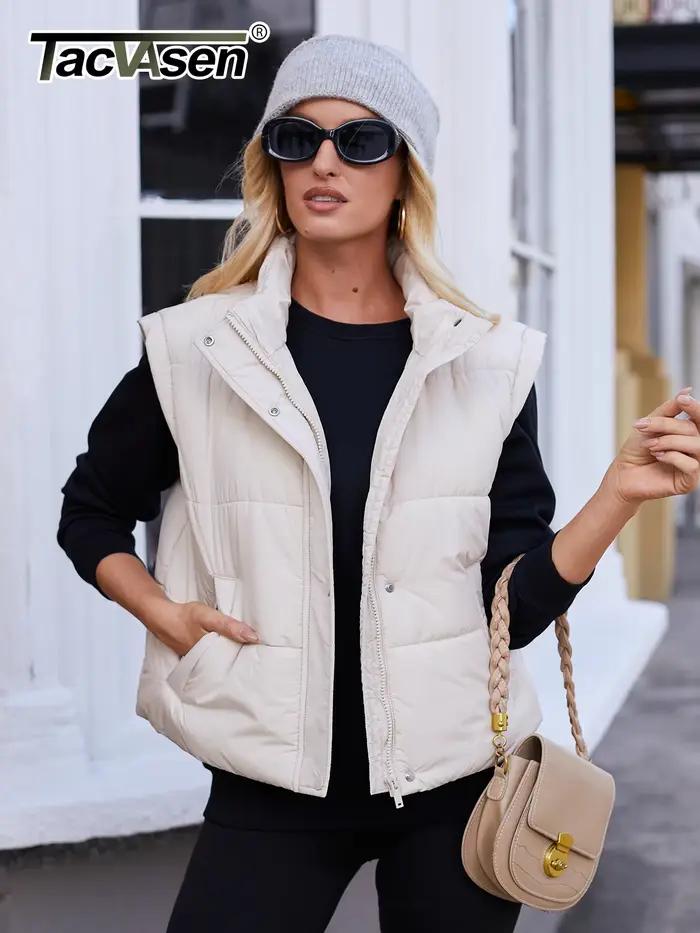 TACVASEN Gilet à col montant pour femme