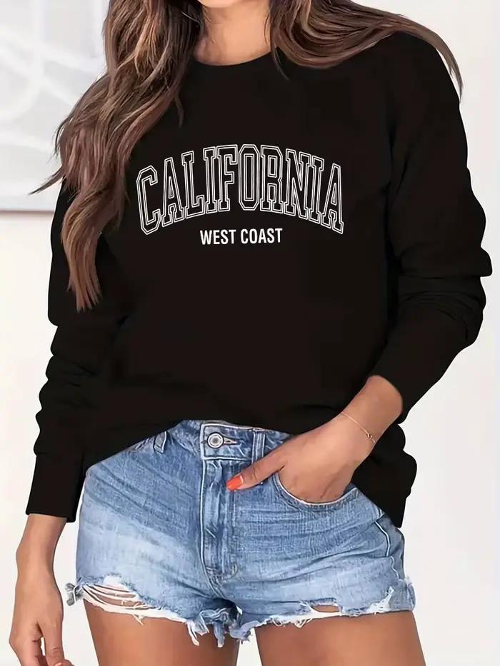 Sweat-shirt décontracté à manches longues et col rond pour femme