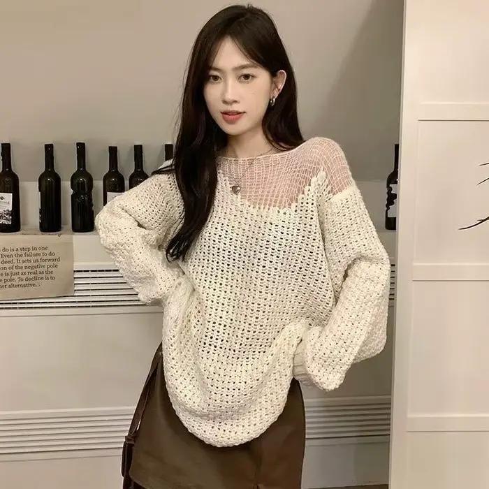 Pull creux à manches longues pour femmes