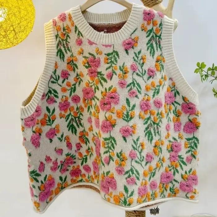 Pull en tricot avec broderies florales en coton pour femme, streetwear, vêtements d'extérieur, mode, confort, occasions spéciales