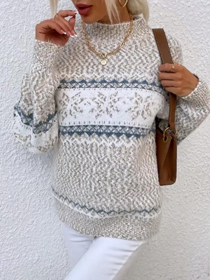 Pull à manches longues et col Semi-haut pour femme