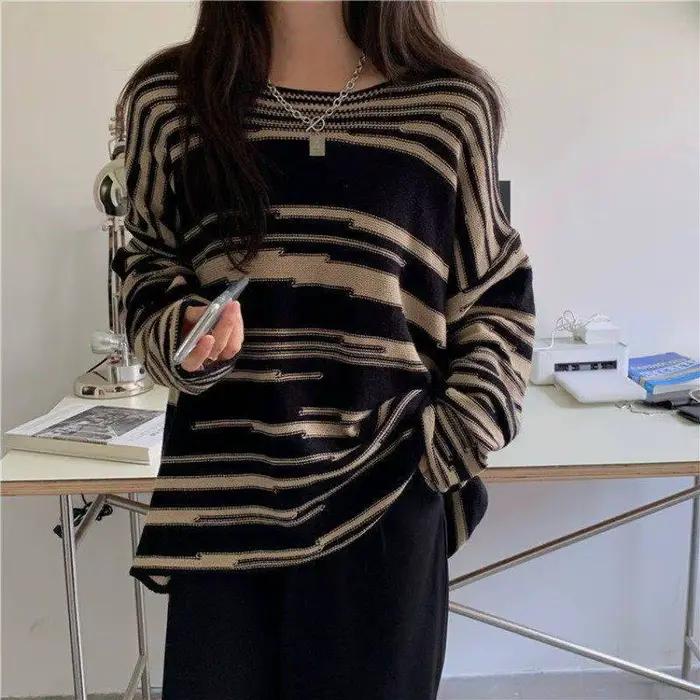Pull rayé à manches longues pour femme