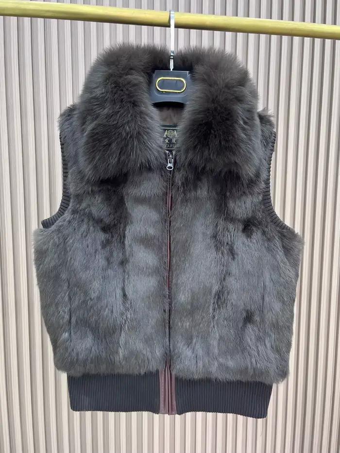Femmes véritable réel lapin fourrure gilet manteau tricot hiver col