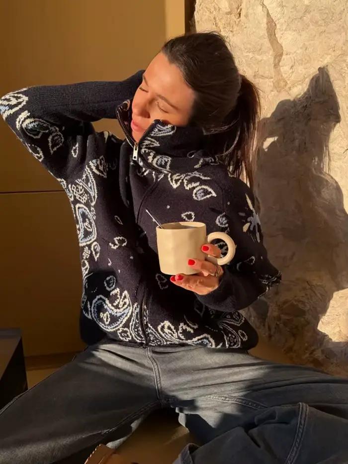 Pull tricoté à manches longues pour femme