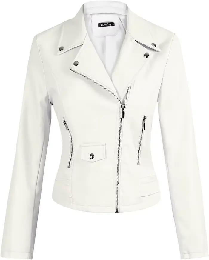 Veste en PU à col cranté pour femme