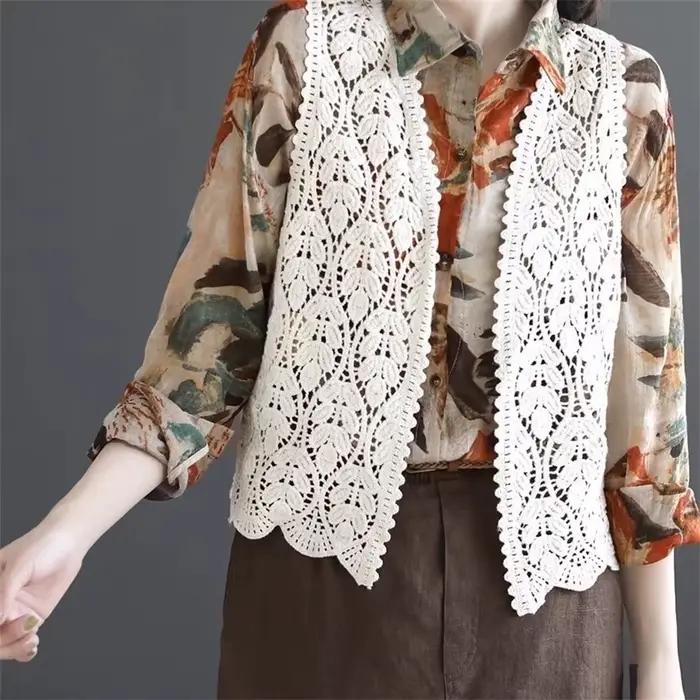 Cardigan évidé en tricot au crochet pour femmes