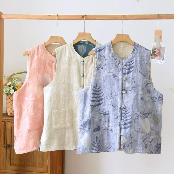 Gilet imprimé Floral Vintage pour femmes