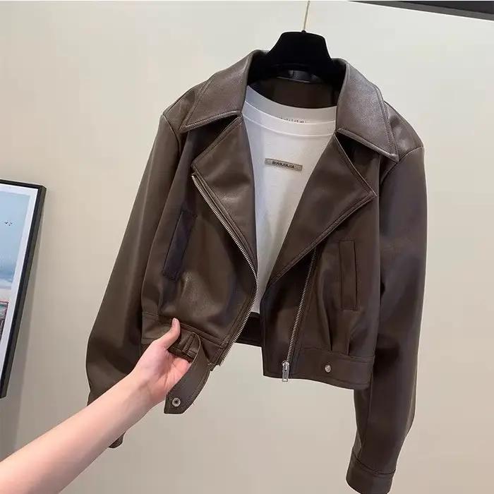 Veste en cuir marron pour femme