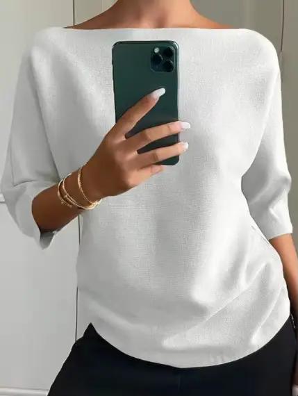 Pull en tricot pour femme à manches trois-quarts