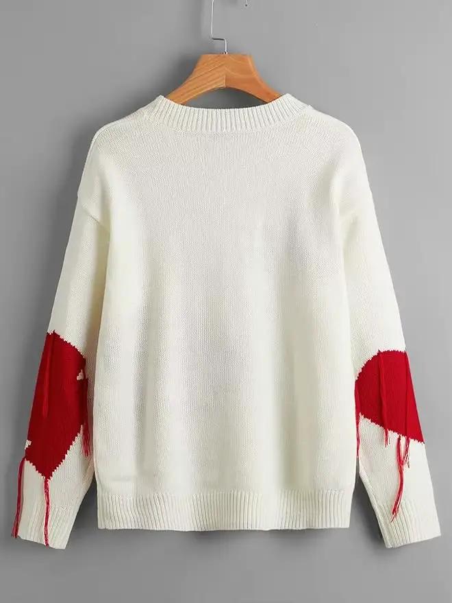 Pull femmes Harajuku amour gland broderie surdimensionné