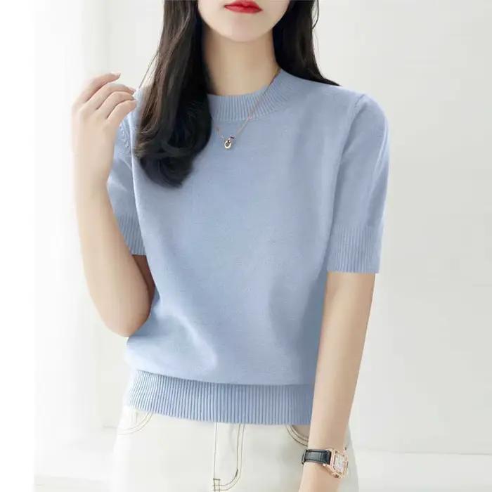 Pulls en tricot, nouveau pull en tricot noir à col rond pour femmes