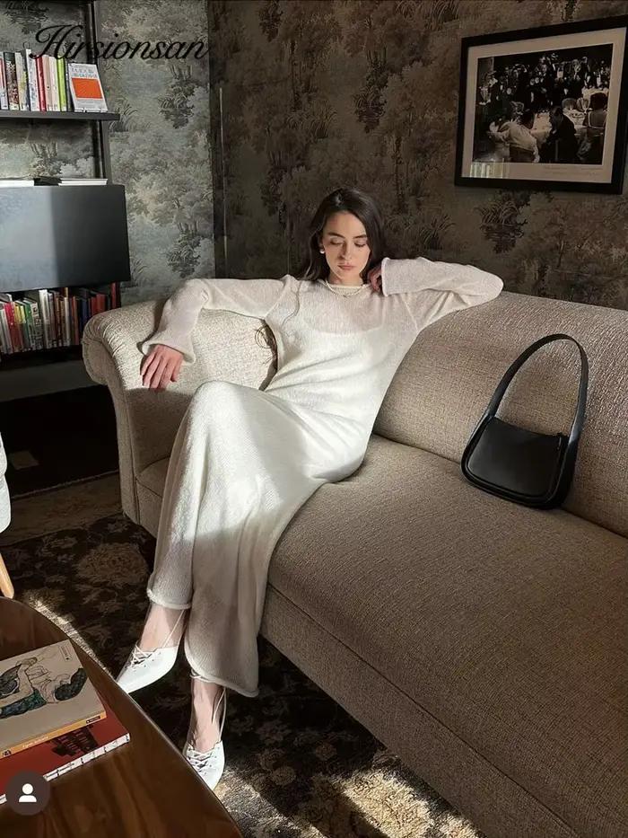 Hirsionsan – robe longue en tricot élastique pour Femme