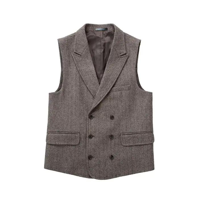 Gilet marron en laine et polyester style anglais rétro italien pour hommes automne hiver banquets