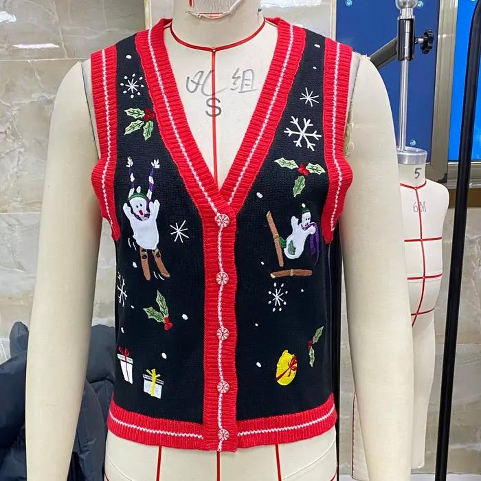 Gilet en tricot brodé de noël pour femmes