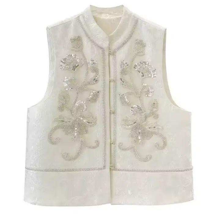 Gilet de luxe brodé de fleurs pour femme