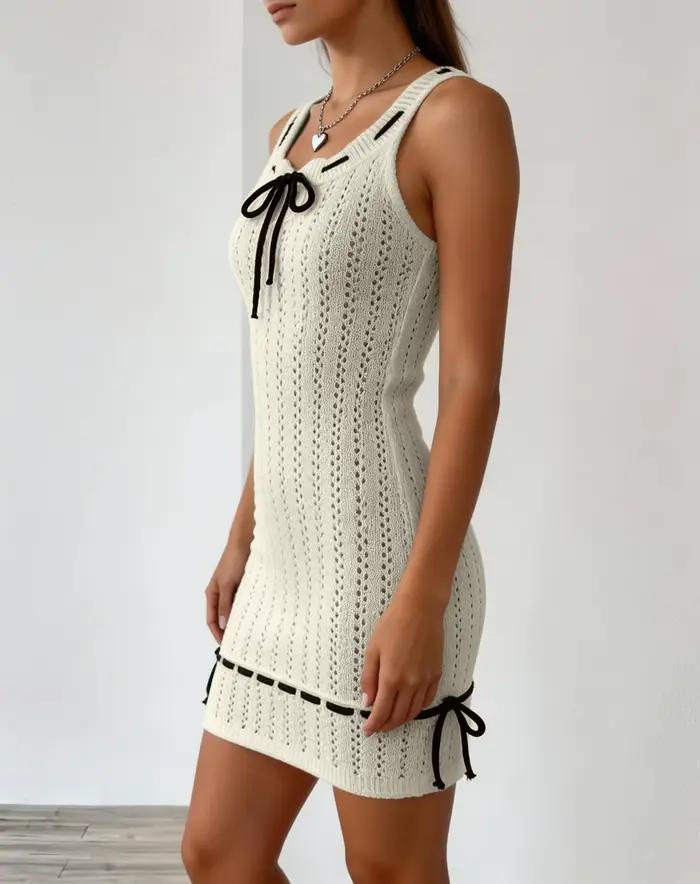 Robe pull en tricot à col en U pour femme, idéale pour les sorties estivales.