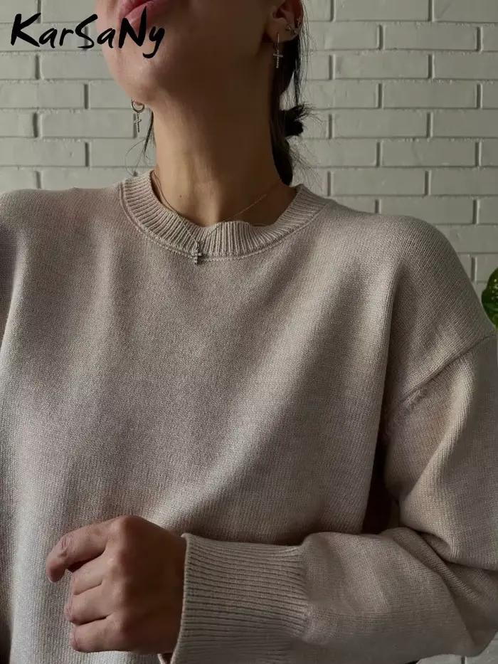 Chandails de base épais femmes 2025 automne surdimensionné bleu Royal tricoté pull ample chaud col rond