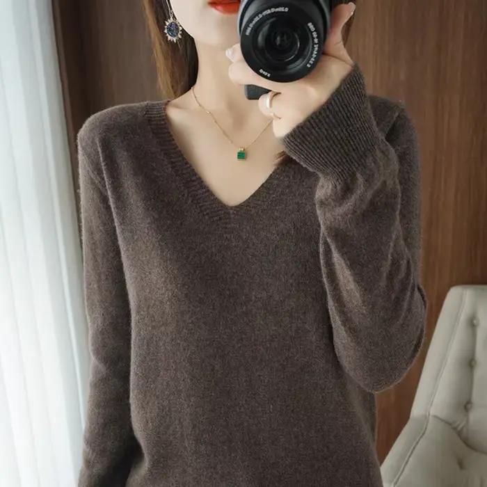 Pull en cachemire à col en V pour femme