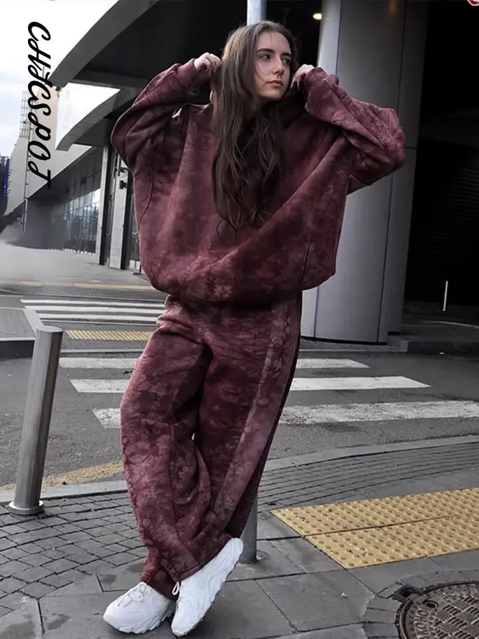 Tie-dye pull à capuche pantalon costumes femmes décontracté à manches longues coupe ample sweats