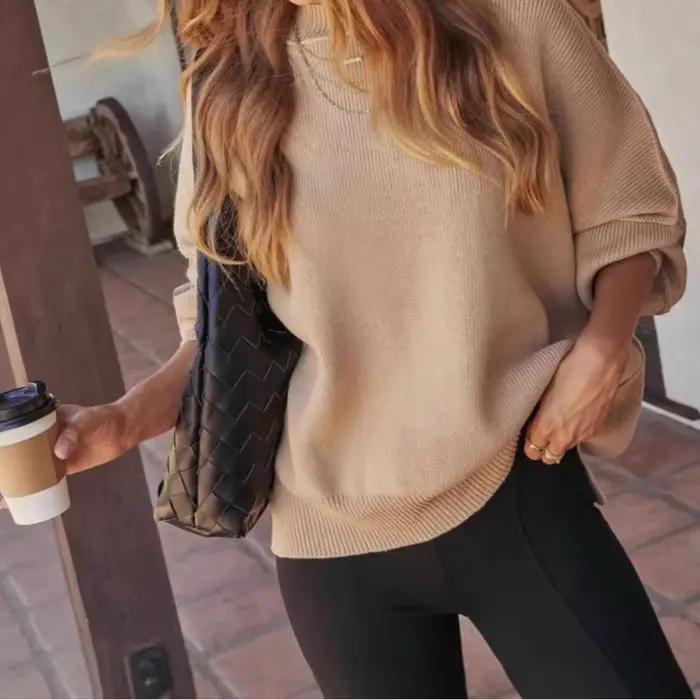 2026 nouveau pull femmes décontracté vacances Style couleur unie à manches longues col rond haut tricoté veste