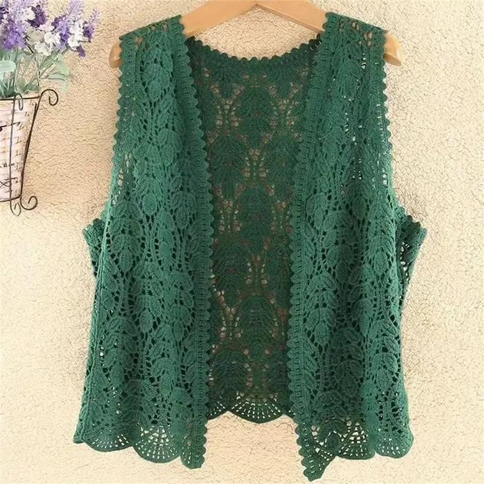 Cardigan évidé en tricot au crochet pour femmes