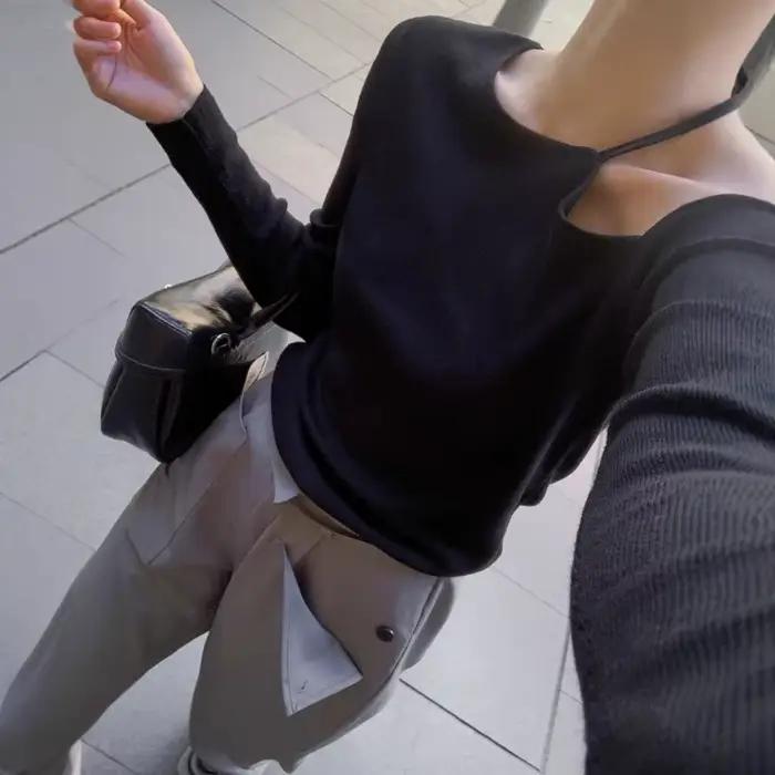 Pull tricoté à manches longues et col rond français pour femme
