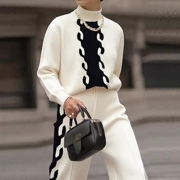 Krisstarsgirls femmes tricot contraste couleur pull hauts 2025 automne printemps nouveau col haut manches longues épissé dames pulls