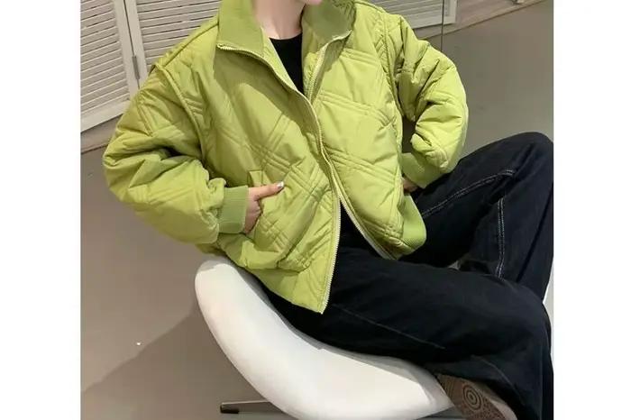 Col montant tempérament vert coton vêtements automne et hiver nouveau Design