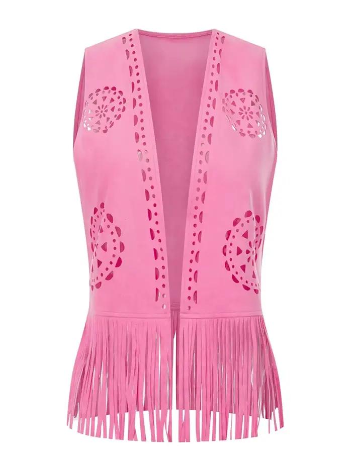 Gilet en Faux daim à franges pour femmes