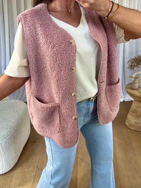 Gilet en velours rose Teddy pour femme