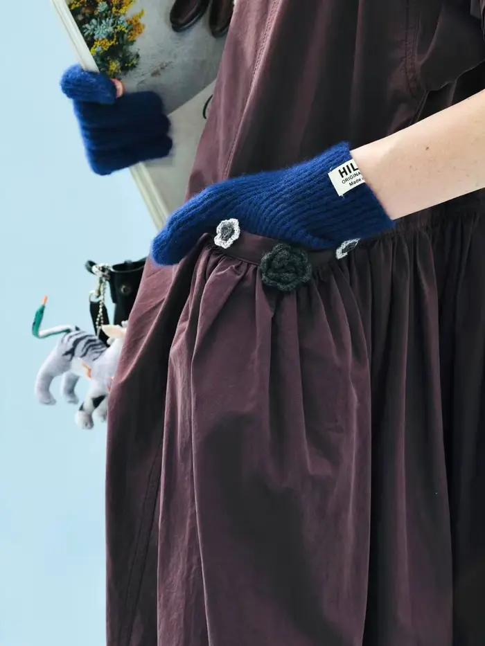 Robe Imakokoni 2025 automne Carmine violet rétro en coton lavé à la main pour femmes, mi-longue avec manches lanternes et col rond, pour occasions spéciales