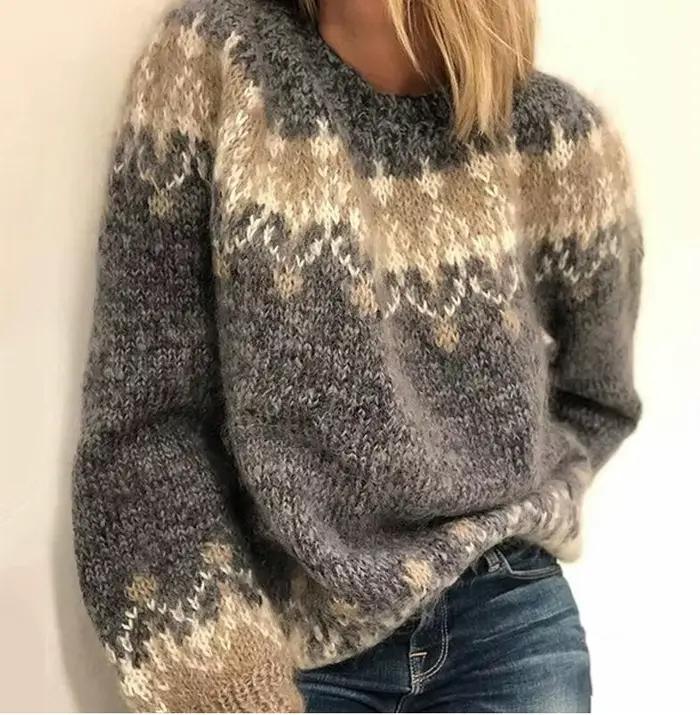 Pull patchwork à manches longues pour femmes