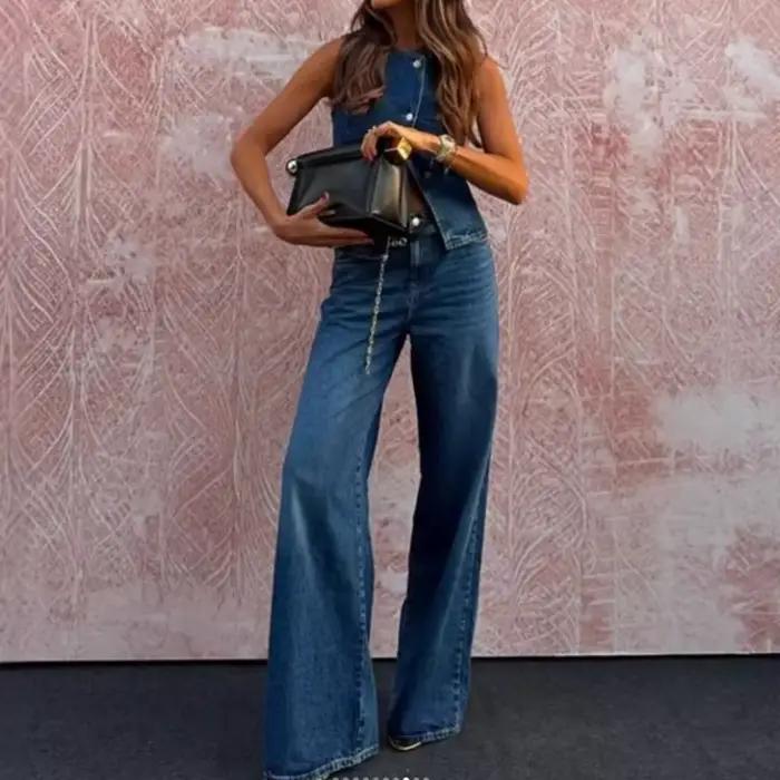 Gilet sans manches, pantalon à jambes larges