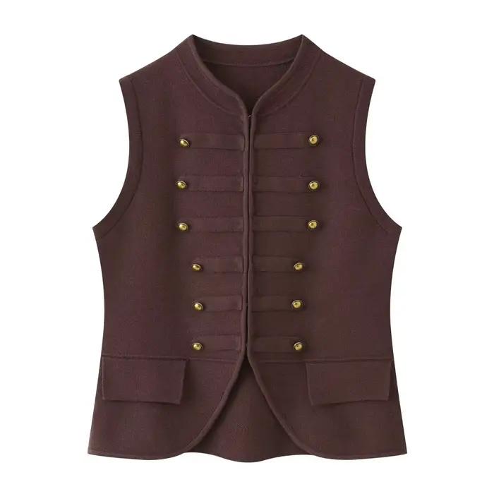 Gilet tricoté sans manches à col rond pour femme