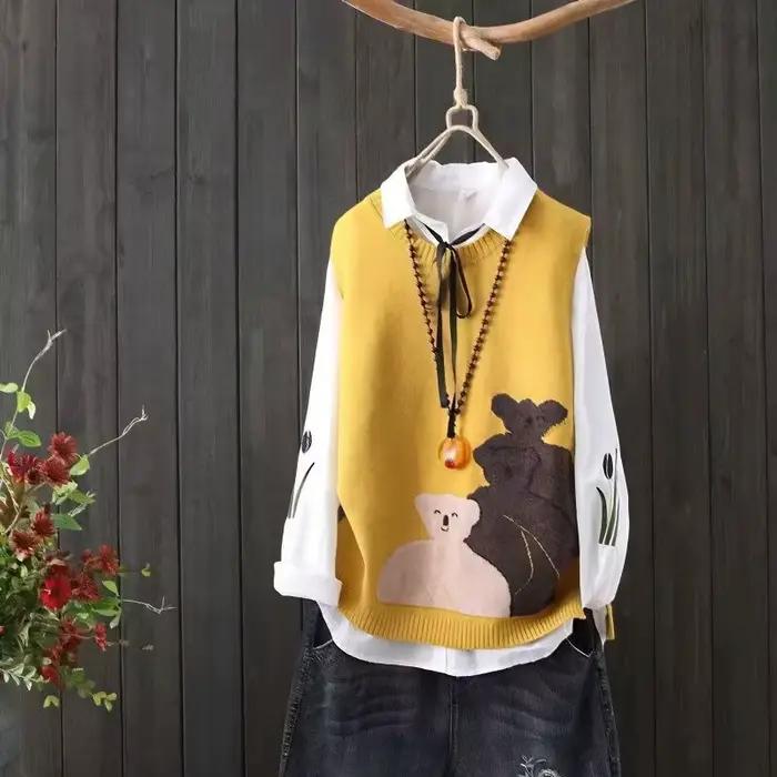 Gilets en tricot à col rond pour femmes