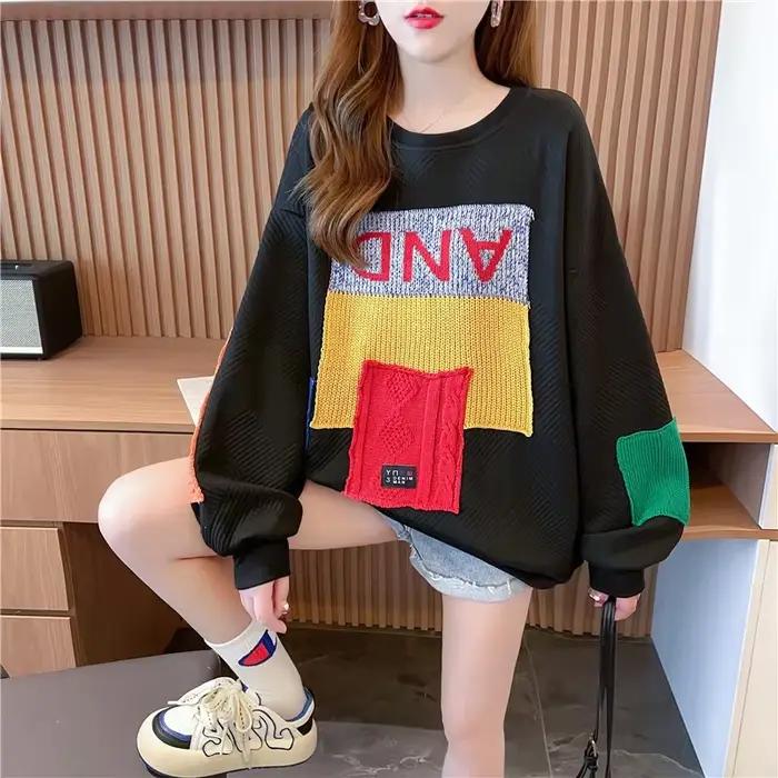 Pull femmes 2025 mode Version coréenne coupe ample à manches longues Patch Design sens Niche col rond