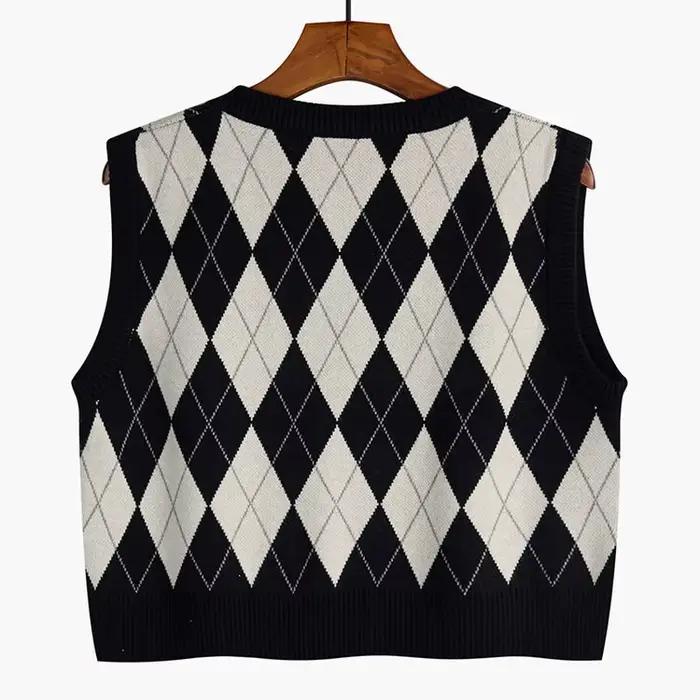 Argyle-Pull rétro à col en V pour femmes